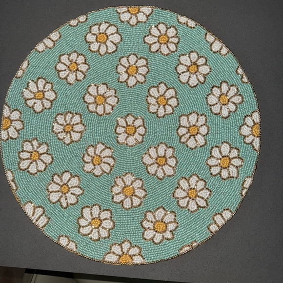 Nicole Miller Floral Beaded Placemat - Green Yellow and White - Picture 1 of 2